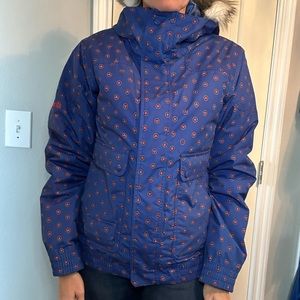 Burton snowboarding jacket- blue with red hearts